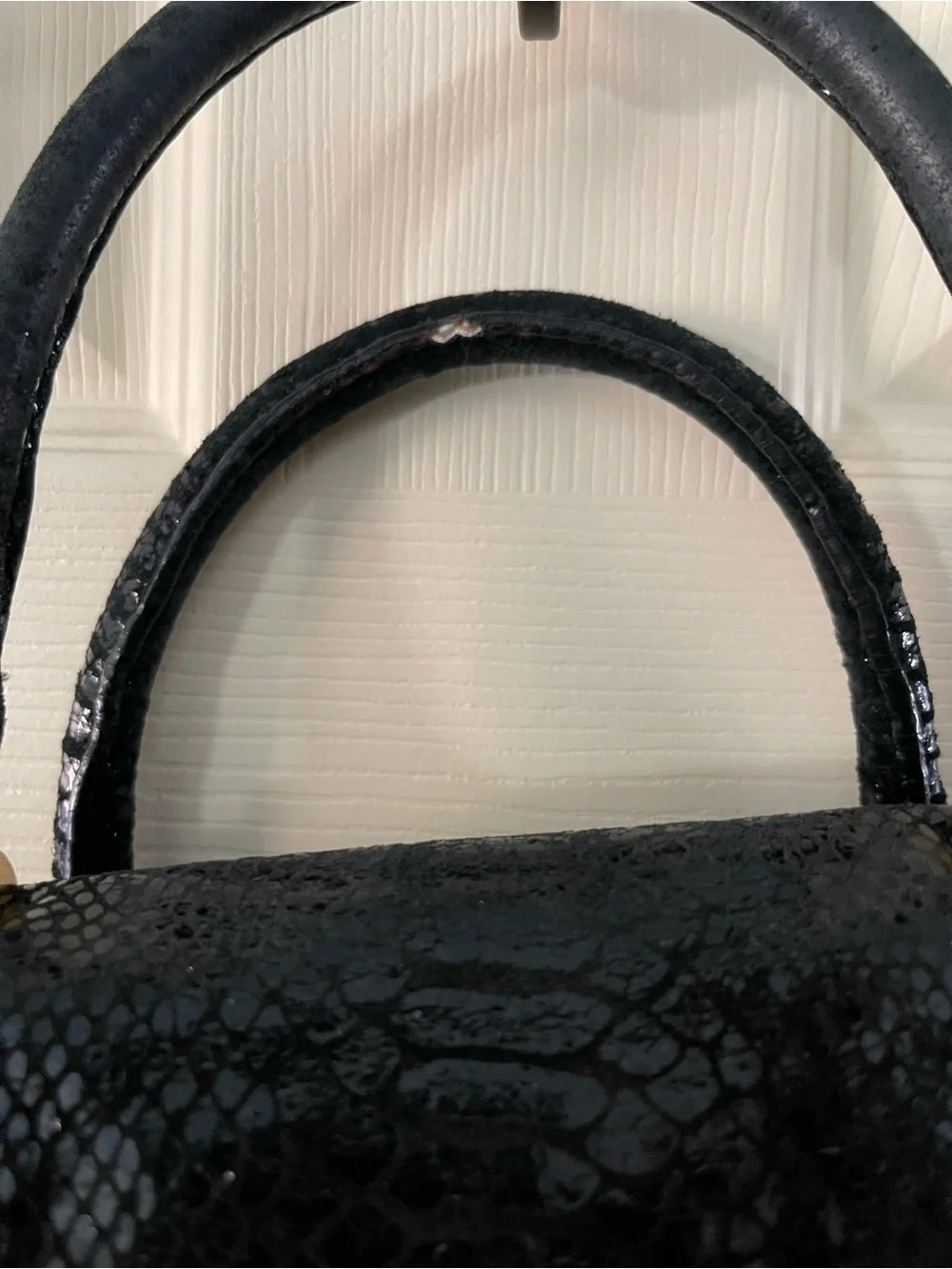 Michael Kors Black Python Embossed Satchel with Gold Hardware